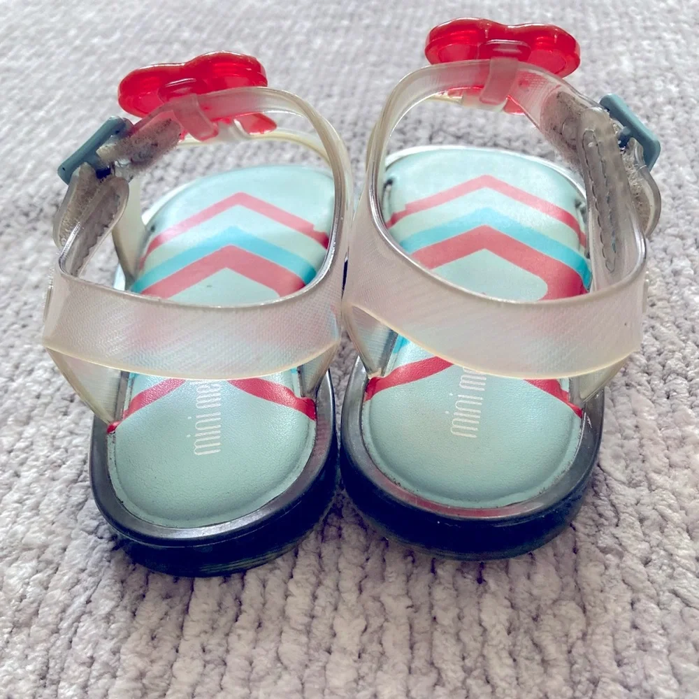 Mini Melissa Size 8 USA Heart‎ Lollipop Jelly Sandals Clear Red Blue